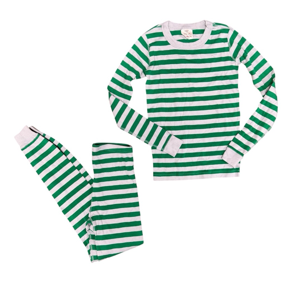 Hanna Andersson Green and White Striped Kids Pajama Set